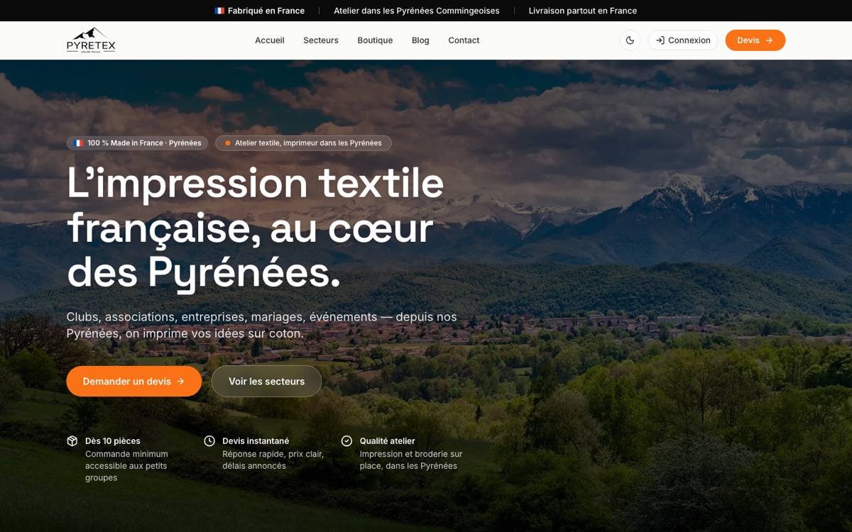 Page d'accueil du site Pyretex