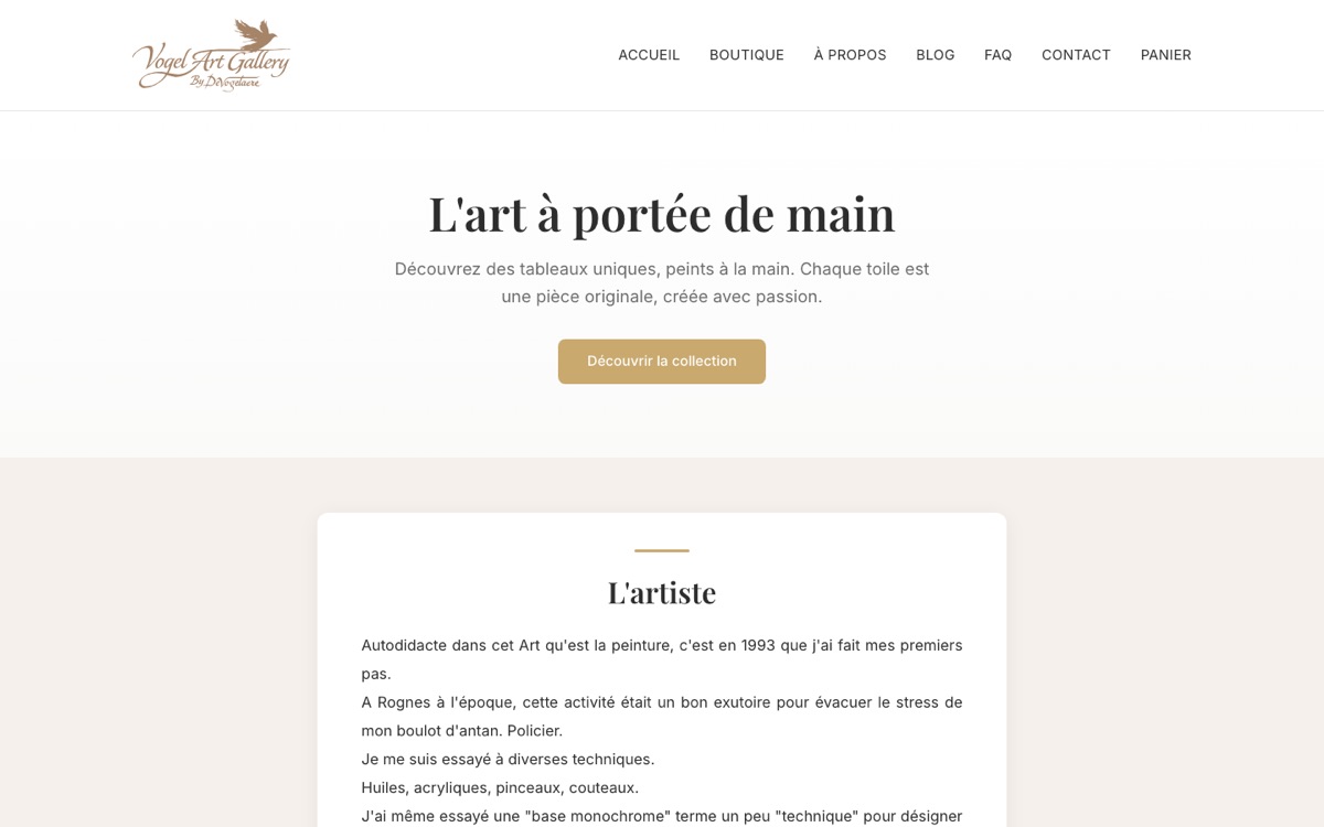 Page d'accueil du site Vogel Art Gallery